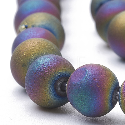 Electroplate Natural Druzy Geode Weathered Agate Beads Strands G-S284-8mm-04-1