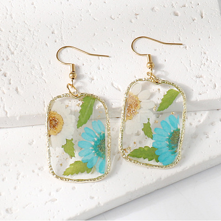 Resin & Dried Flower Rectangle Dangle Earrings FS-WG21EF9-06-1