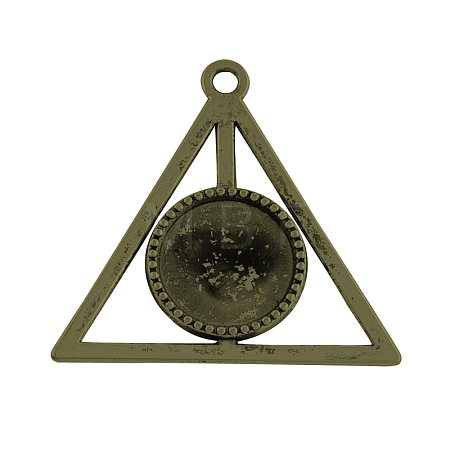 Tibetan Style Alloy Triangle Deathly Hallows Pendant Cabochon Settings TIBEP-322-AB-FF-1