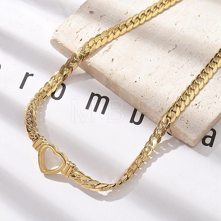 304 Stainless Steel Heart Cuban Link Chain Necklaces for Women NJEW-R012-03G-1