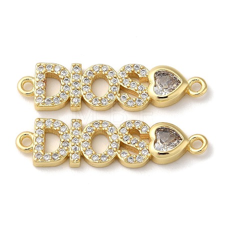 Rack Plating Brass Pave Clear Cubic Zirconia Connector Charms KK-K332-39G-1