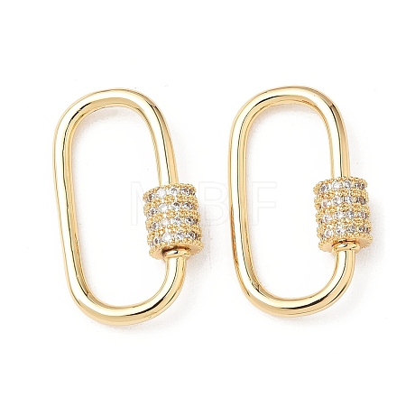 Brass Micro Pave Clear Cubic Zirconia Screw Carabiner Lock Charms KK-Z118-06G-05-1