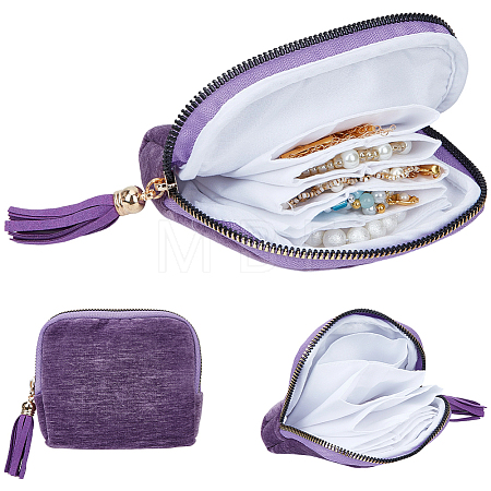 Velvet Jewelry Zipper Bags with Tassel ABAG-WH20009-32B-1