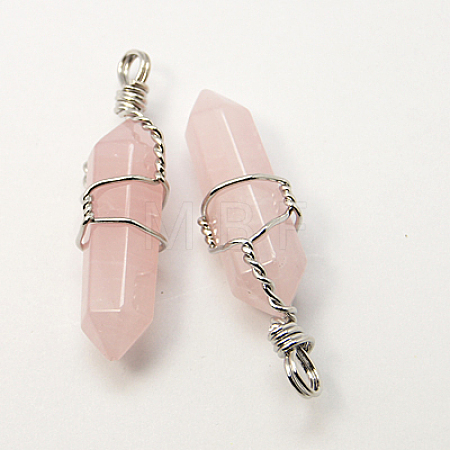 Natural Rose Quartz Double Terminated Pointed Pendants G-J062-04P-1