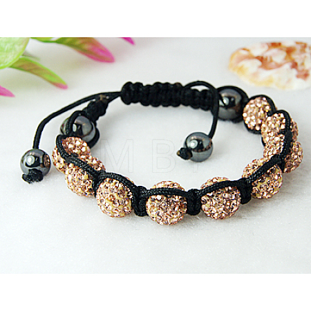 Fashion Rhinestone Disco Ball Braided Bracelets BJEW-C220-6B-1