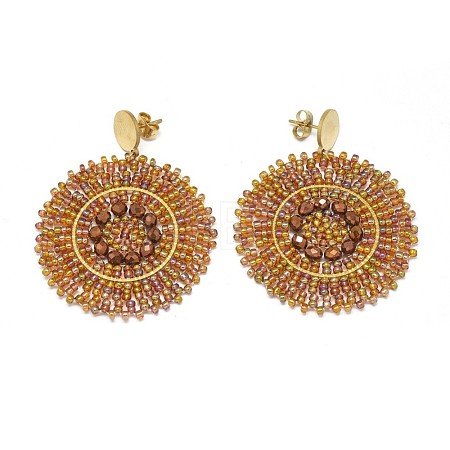 Handmade Woven Glass Beads Dangle Stud Earrings EJEW-F235-I05-1