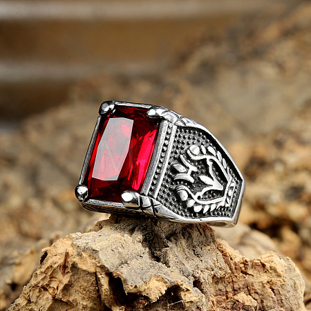 316L Stainless Steel & Cubic Zirconia Men's Vintage Carved Finger Rings FS-WG82D33-01-1