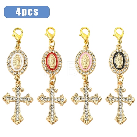 4Pcs Alloy Enamel & Rhinestone Pendant Decorations HJEW-YW00493-01-1