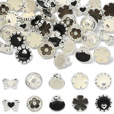 40Pcs 10 Styles 1-Hole Alloy Shank Buttons BUTT-CJ0001-07-1