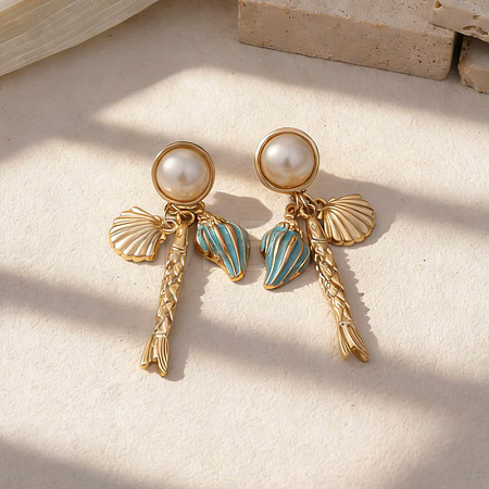 Alloy Enamel with Plastic Pearls Stud Earrings EJEW-Z172-05G-02-1