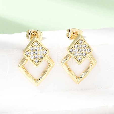Brass Micro Pave Cubic Zirconia Stud Earrings KK-CBA5B62-03A-G-1