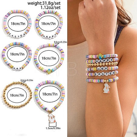 6Pcs 6 Styles Acrylic & CCB Plastic & Polymer Clay Bead Bracelets FS-WG62275-02-1