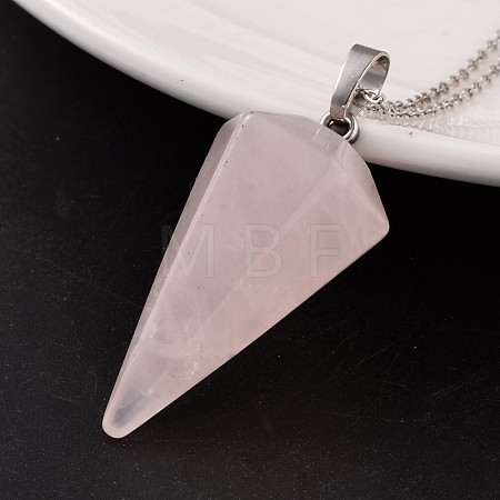 Cone Pendulum Platinum Tone Brass Rose Quartz Pendants G-F267-05J-1