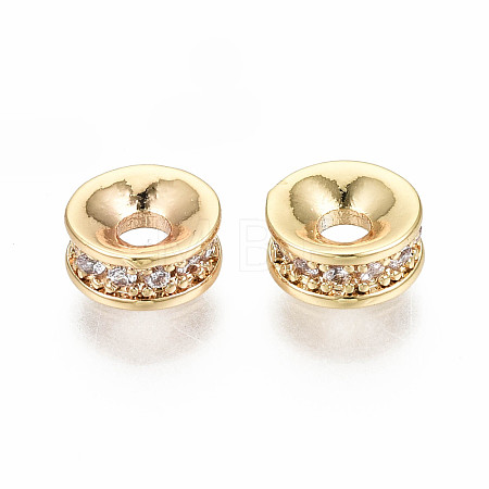 Brass Micro Pave Clear Cubic Zirconia Spacer Beads KK-S360-028-NF-1