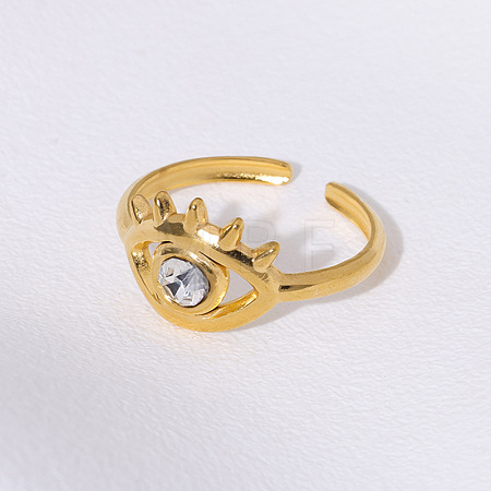 304 Stainless Steel Rhinestone Cuff Open Rings for Women WG9FC7C-02-1