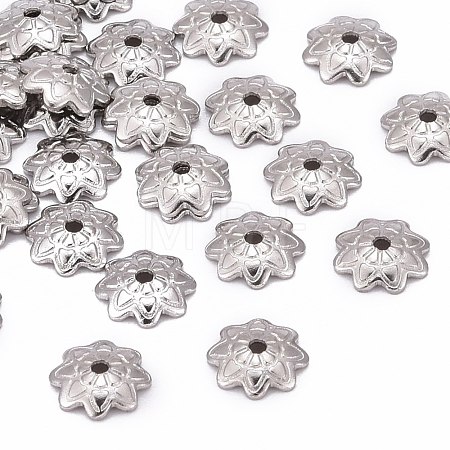 Tarnish Resistant 304 Stainless Steel 8-Petal Flower Bead Caps X-STAS-J011-03-1