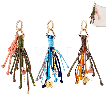 3Pcs Polyester & Brass & Alloy Enamel Pendant Decorations HJEW-GA00086-1