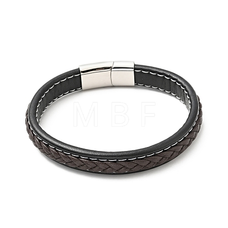 Cowhide Braided Flat Cord Bracelet with 304 Stainless Steel Magnetic Clasps BJEW-H552-01P-03-1