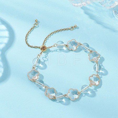 Glass & Natuarl Quartz Crystal Slider Bracelets BJEW-JB12898-02-1