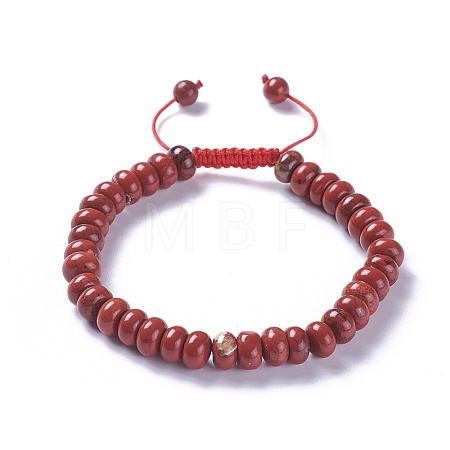 Adjustable Natural Red Jasper Braided Bead Bracelets BJEW-F369-A07-1