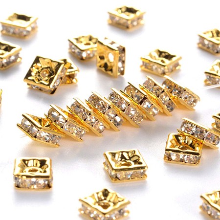 Brass Rhinestone Spacer Beads X-RB-A013-6x6-01G-1