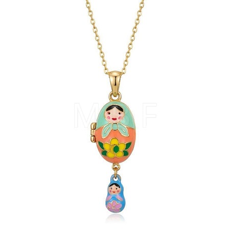 Brass Enamel Russian Doll Egg Locket Pendant Necklaces for Women WG3DE65-01-1