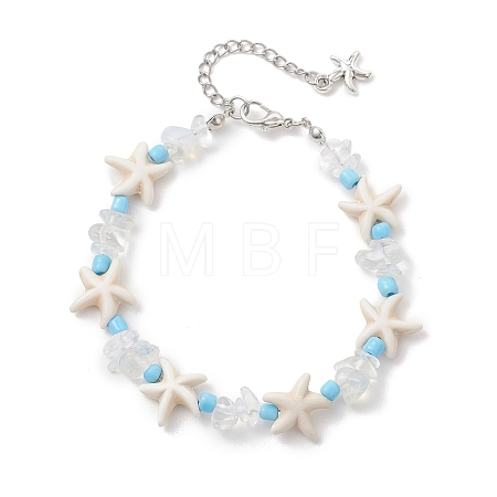 Synthetic Turquoise & Opalite & Glass Seed Bead Bracelets for Women BJEW-JB13228-1