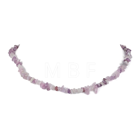 Natural Lepidolite/Purple Mica Stone Chip Beaded Necklace NJEW-JN04616-04-1
