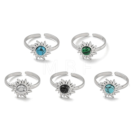 304 Stainless Steel Synthetic Gemstone Cuff Rings G-Z056-01P-1