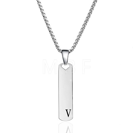 304 Stainless Steel Rectangle with Letter Pendant Box Chain Necklaces FS-WGD7C78-22-1
