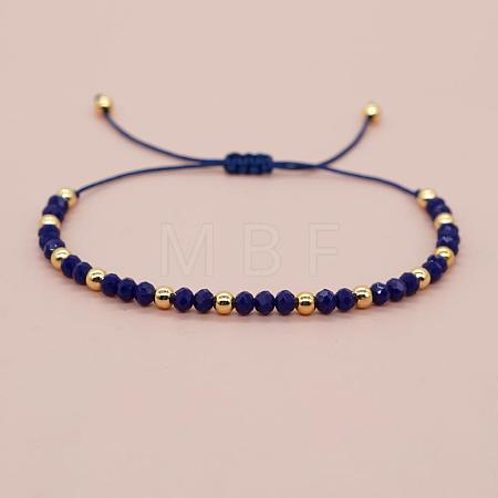 Glass & Brass Round Beads Braided Bead Bracelets LS-RD6595-7-1