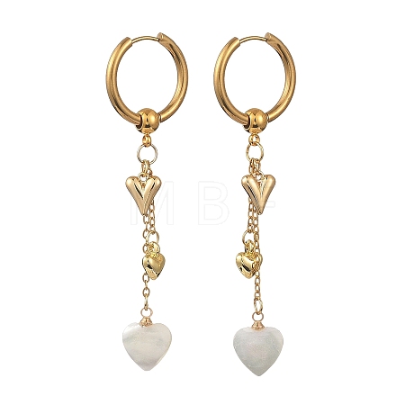 Valentine's Day Heart 202 Stainless Steel & Natural Trochus Shell Hoop Earrings EJEW-JE07078-1