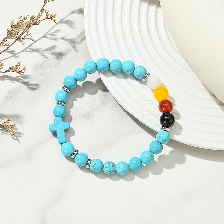 Synthetic Turquoise & Natural Carnelian & Obsidian & Dyed Malaysia Jade Beaded Stretch Bracelets for Women BJEW-JB14051-02-1