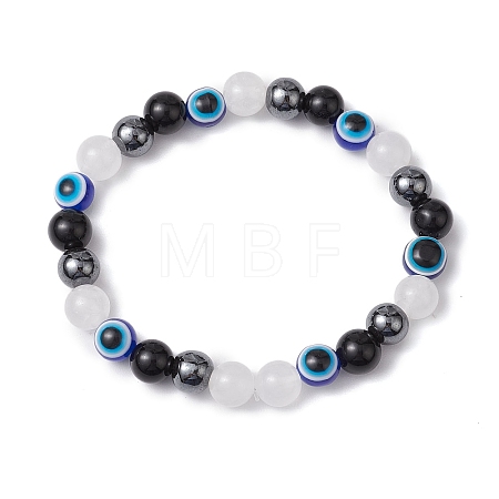 Round Gemstone Beaded Stretch Bracelets BJEW-JB11005-05-1
