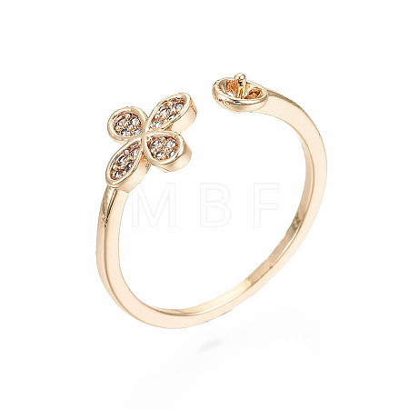 Brass Micro Pave Clear Cubic Zirconia Peg Bails Cuff Finger Ring Settings X-KK-S360-014-NF-1