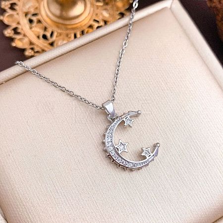 Brass Micro Pave Clear Cubic Zirconia Pendant 304 Stainless Steel Cable Chain Necklaces for Women WG79B21-10-1