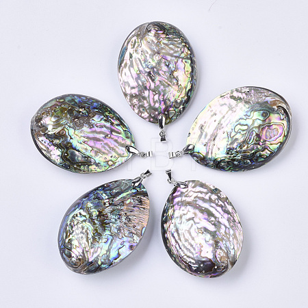 Double-Sided Natural Abalone Shell/Paua Shell Pendants SSHEL-N034-05-1
