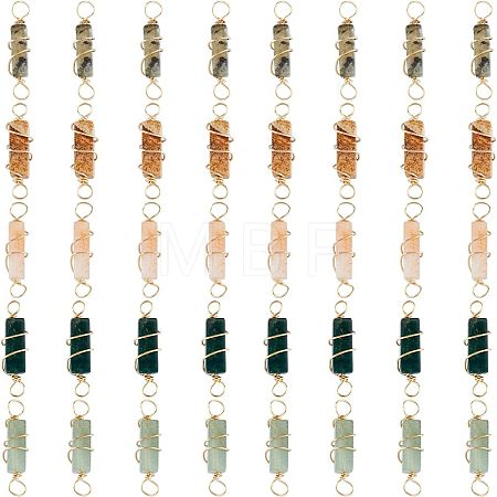 40Pcs 5 Styles Natural Gemstone Copper Wire Wrapped Connector Charms FIND-FH0005-17-1
