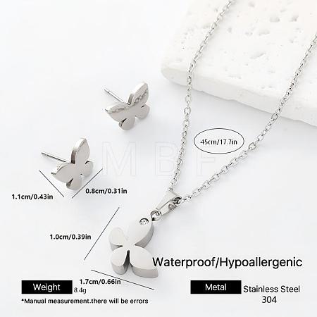 304 Stainless Steel Pendant Necklace & Stud Earrings Set for Women Men NO8774-4-1