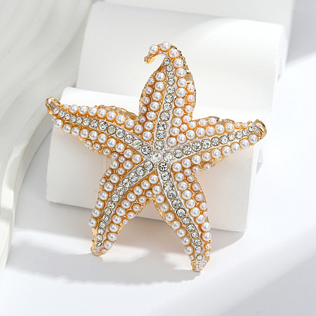 Starfish Alloy Rhinestone Lapel Pins for Backpack Clothes JEWB-H032-01G-1