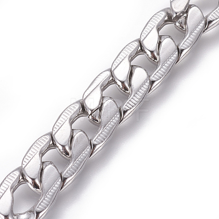 Tarnish Resistant 201 Stainless Steel Cuban Link Chains CHS-L020-034B-P-1