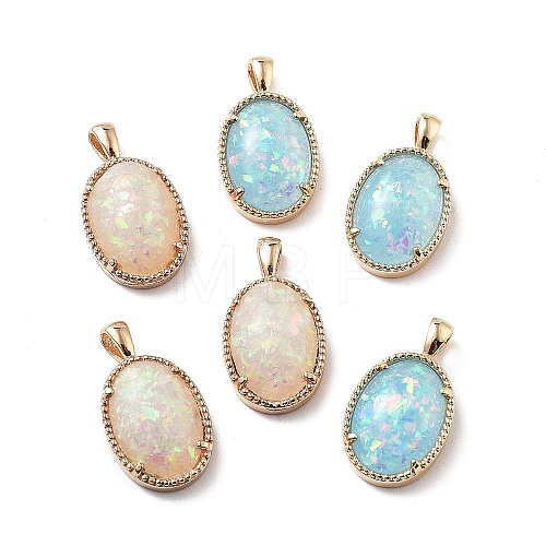 Rack Plating Brass Resin Imitate Opal Pendants KK-M013-01G-1