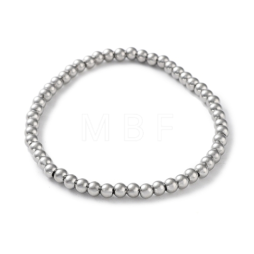 Non-Tarnish 316 Surgical Stainless Steel Round Beaded Stretch Bracelets BJEW-M305-01B-P-1