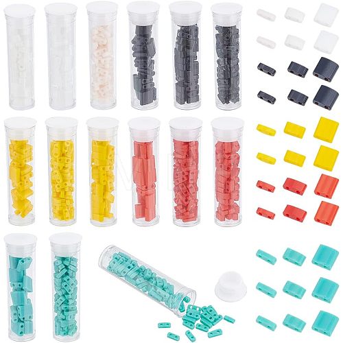  790Pcs 15 Style 2-Hole Opaque Glass Seed Beads. Rectangle SEED-NB0001-77-1