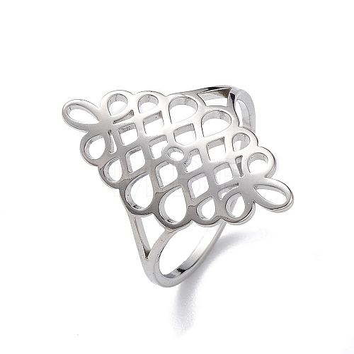 Hollow Out Chinese Knot 304 Stainless Steel Finger Ring for Women RJEW-E073-09P-1