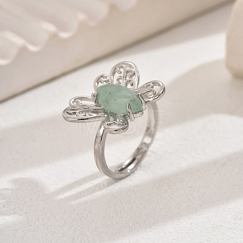 Simple Butterfly Natural Green Aventurine Adjustable Ring UP5145-1-1