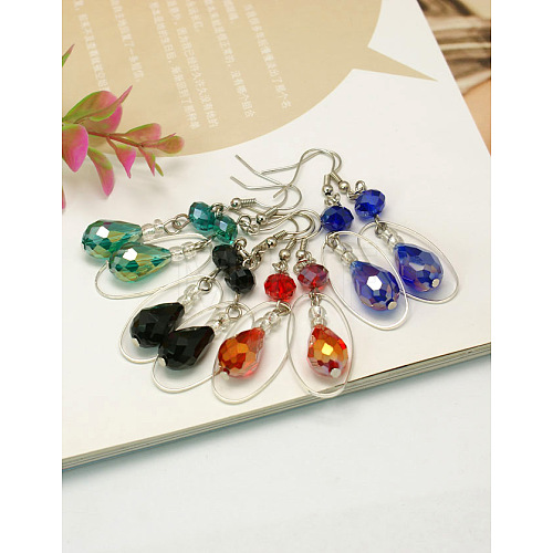 Trendy Glass Teardrop Dangle Earrings EJEW-JE00530-1