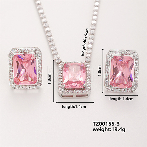 Women's Glass Rectangle Necklace & Earrings Set for Fashionable Look LO8107-3-1