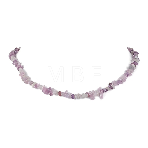 Natural Lepidolite/Purple Mica Stone Chip Beaded Necklace NJEW-JN04616-04-1