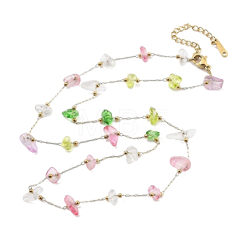 Colorful Glass Nuggets Link Chain Necklaces NJEW-H041-02G-1